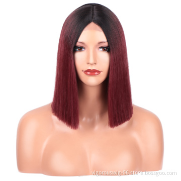 Hot Sale African Fiber Lace Bob Short Machine Made High Quality Ombre Black Bug Short Synthetic Hair Wigs